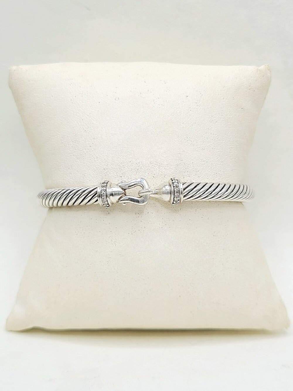 David Yurman Buckle Classic Cable Bracelet w/ Pavé White Diamonds - 5mm - Small
